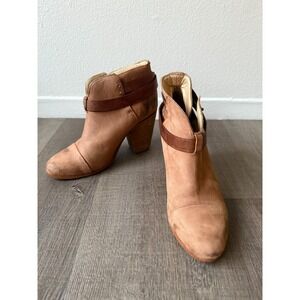 Rag & Bone Harrow Tan Suede Leather Ankle‎ Boots Strap Block Heel EU 40 US 9.5